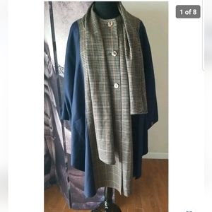 AVOCA COLLECTION Women's Irish Wool Houndstooth Layered Walking Cape Jacket sz 1